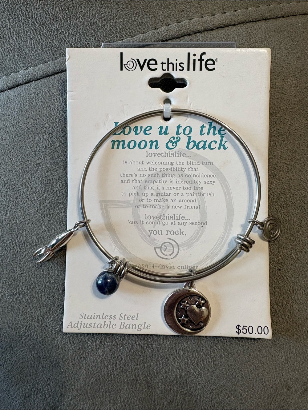Love This Life Love U To The Moon & Back Stainless Steel Adjustable Bracelet NEW